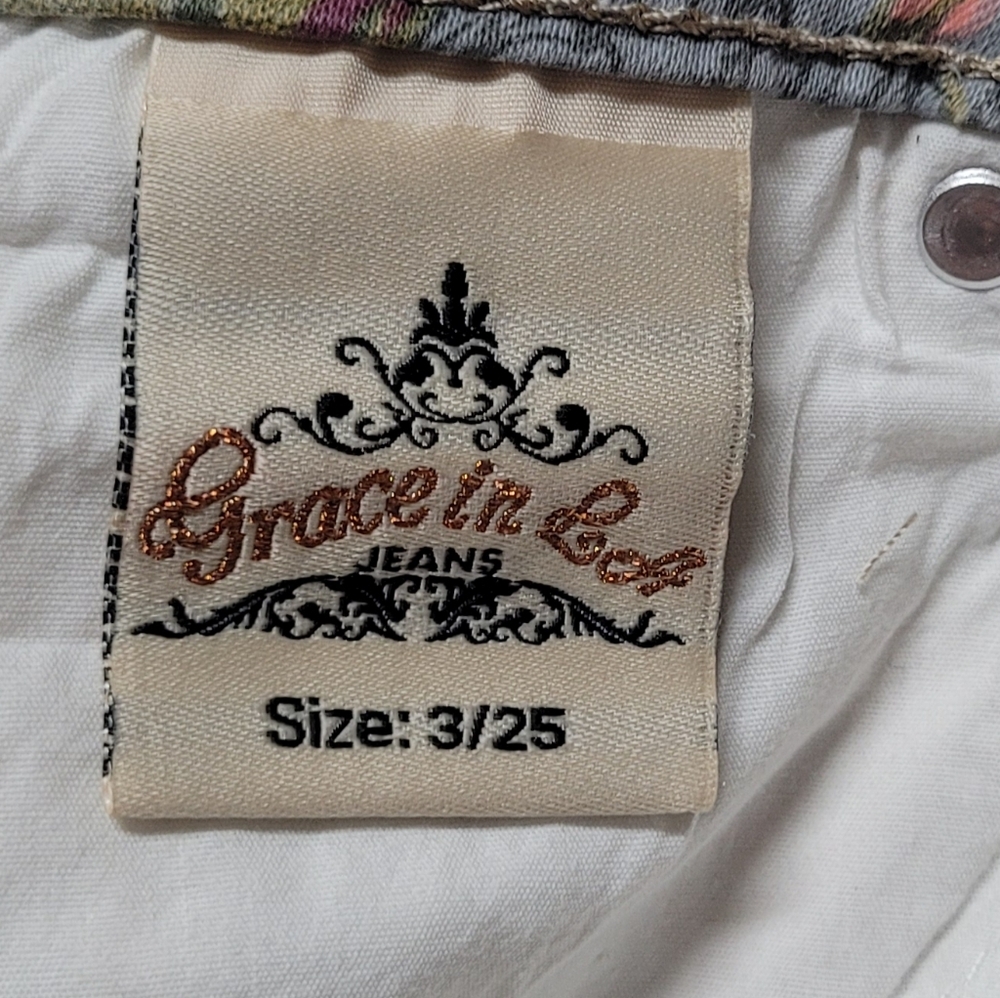 Grace in LA New Gray Pink Floral Distressed Raw Cut Micro Mini Denim Shorts 3/25 - Picture 9 of 10
